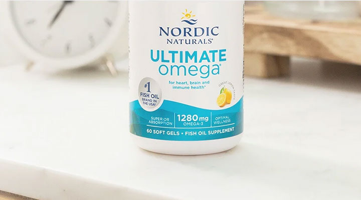Photo of a bottle of Nordic Naturals Ultimate Omega on a table