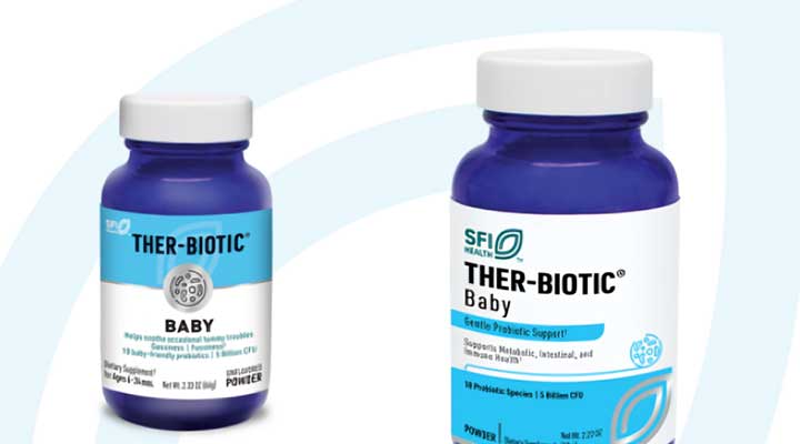 Photo of two bottles of Ther-Biotic probiotic supplement for infants